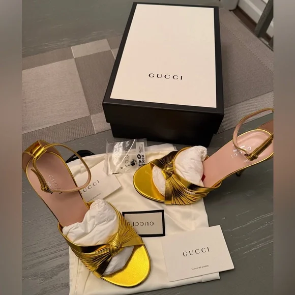 Gucci Women's Crawford Metallic Leather Sandals 38.5 - Picture 6 of 16